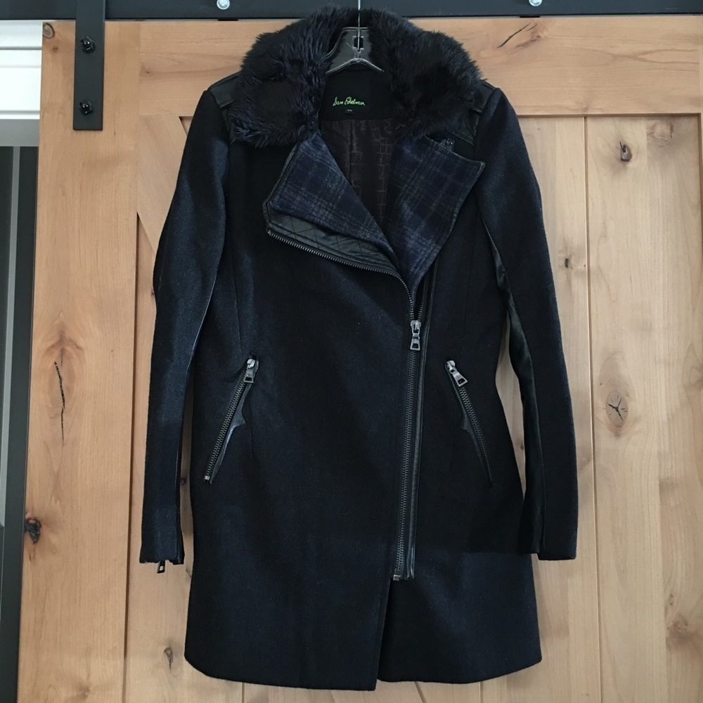Sam Edelman Leah Wool Blend Double Collar Moto Coat Size XS